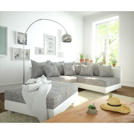 Canapé-angle Clovis blanc gris clair avec tabouret ottoman droit canapé d'angle Canapé modulable