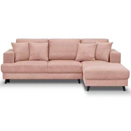 Canapé d'angle à droite convertible 4 places en velours côtelé rose pâle - Marceau