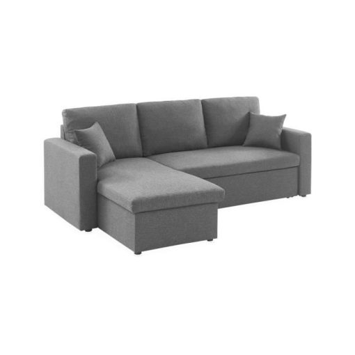 Canapé d'angle convertible en tissu gris chiné foncé - IDA - 3 places, fauteuil d'angle réversible coffre rangement lit modulable