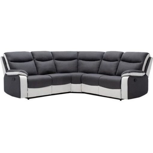 Canapé d'angle relax manuel - 5 places - HARVEY - Tissu gris et simili blanc - L 230 x P 230 x H 100 cm