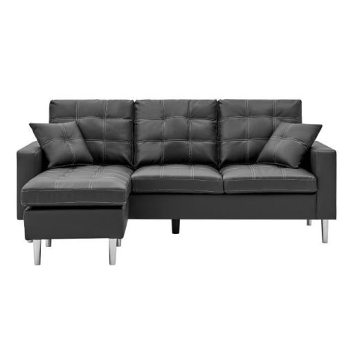 Canapé d'angle réversible - PU noir et gris - Pieds métal - L 194 x P 139 x H 83 cm - NEVADA