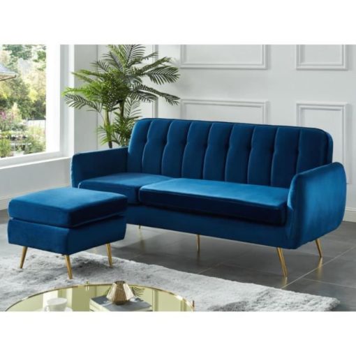 Canapé d'angle réversible et modulable en velours BLAYNE - Bleu nuit