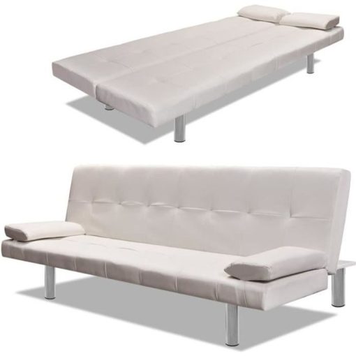 Canapé-lit réglable avec 2oreillers Banquette clic-clac canapé-lit en cuir Canapé d'angle Canapé convertible Blanc crème-GAR